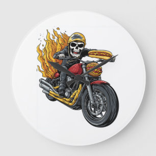 Hot Dog Rider � Funny Biker Skull Large Clock