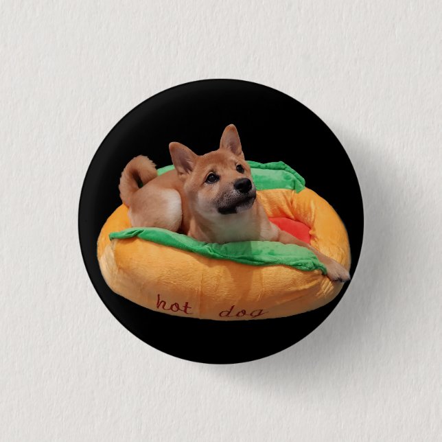 Hot Dog Shiba Badge Black (Front)