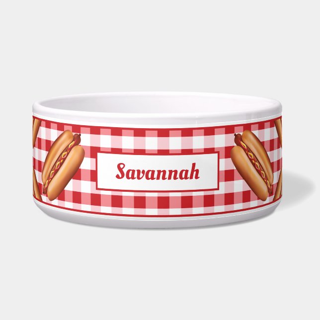 Hot Dog Snacks On Red Gingham And Custom Text (Front)