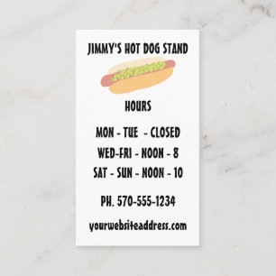 Hot Dog Stand Hours of Operation Business Card