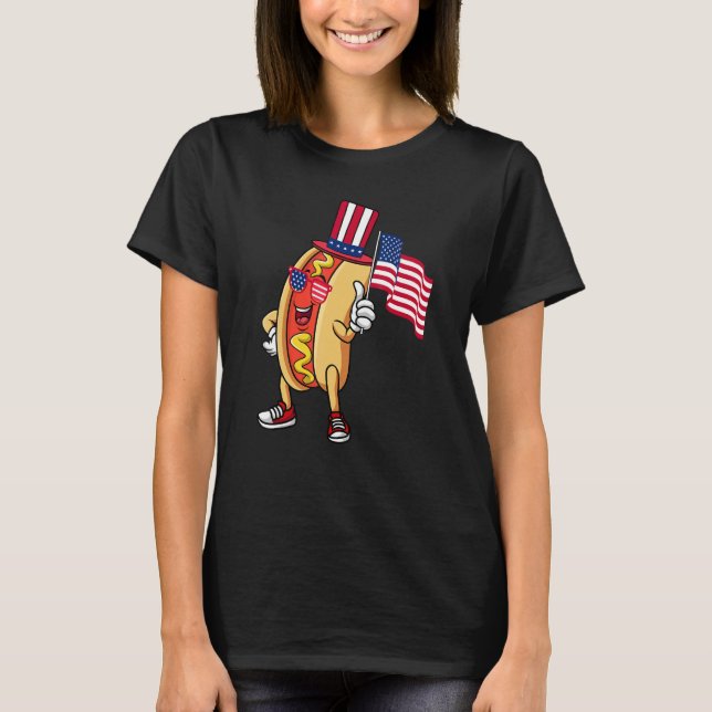 Hot Dog Sunglasses American Flag USA  4th Of July T-Shirt (Front)