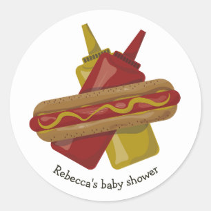 Hot dog theme baby shower  classic round sticker