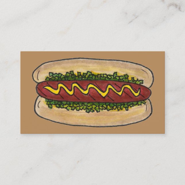 Hot Dog w/ Mustard Relish Food Chef Restaurant Business Card (Front)
