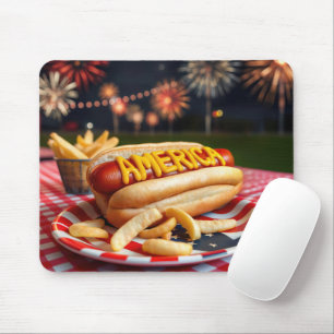 Hot Dog With America Text and Fireworks Mouse Mat