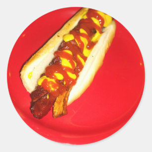Hot Dog with Ketchup and Mustard Classic Round Sticker