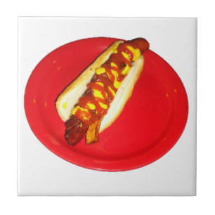 Hot Dog with Ketchup and Mustard Tile
