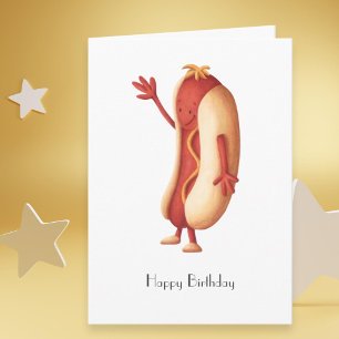 Hot Dog with Mustard Happy Birthday Personalised  Card