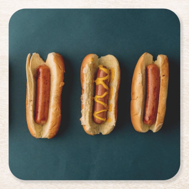 Hot Dogs and Buns Square Paper Coaster (Front)