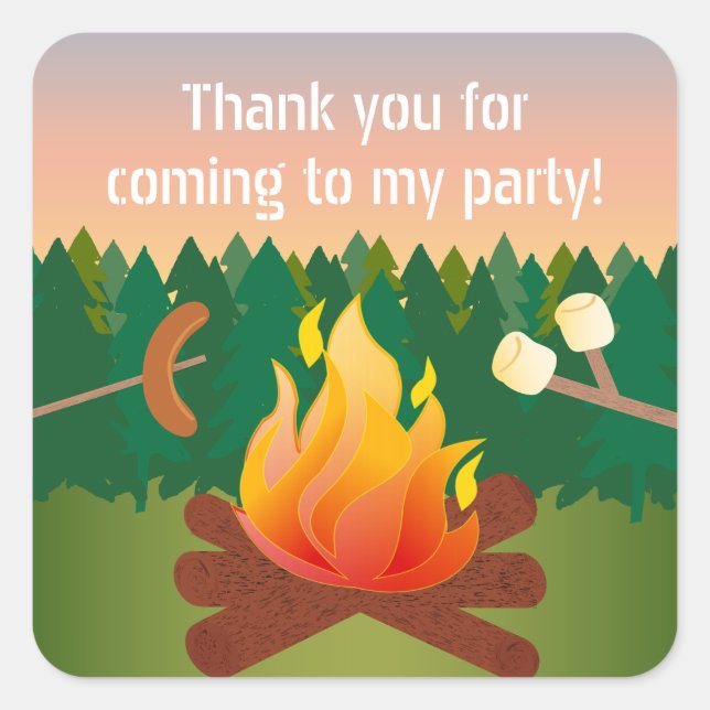 Hot Dogs and Marshmallows Campfire Thank You Favou Square Sticker (Front)