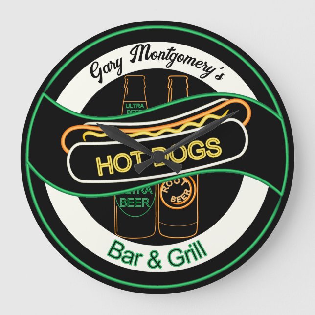 Hot Dogs & Beer Bar & Grill Wall Clock (Front)