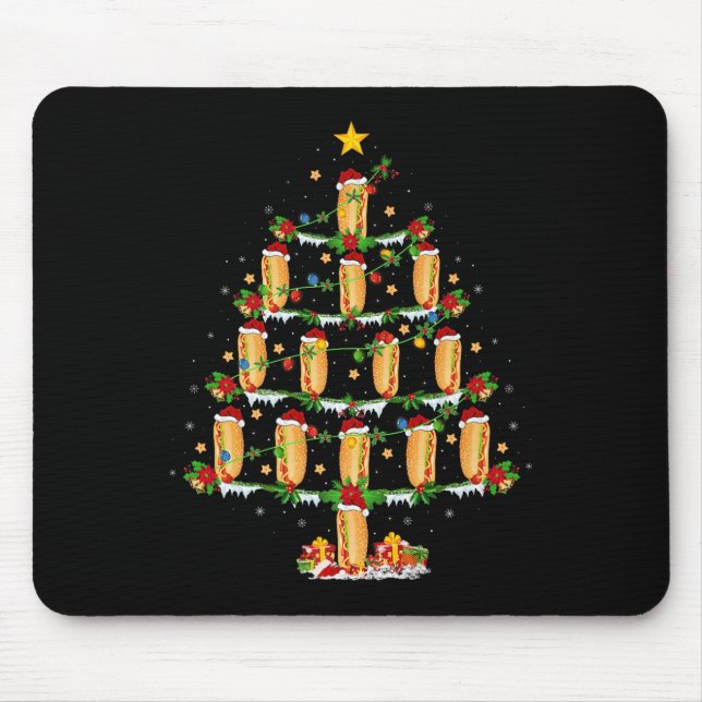Hot Dogs Christmas Tree Lights Funny Fast Food Hot Mouse Mat (Front)