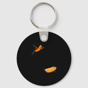 Hot dogs jumping into bun sausage bbq high dive key ring