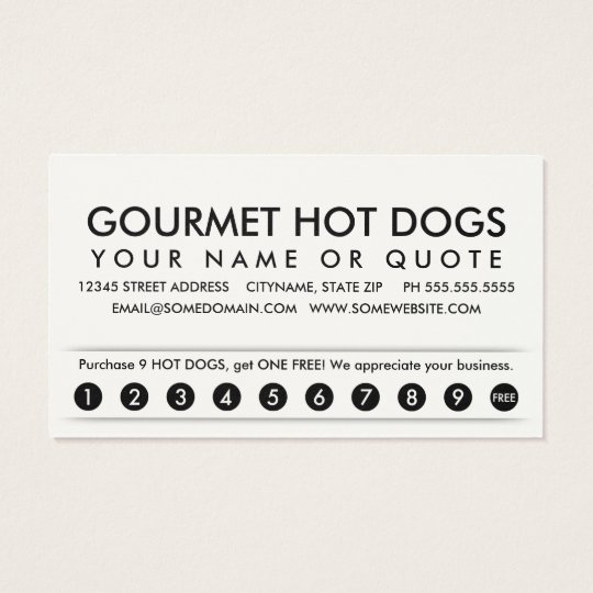 hot dogs. loyalty punch card