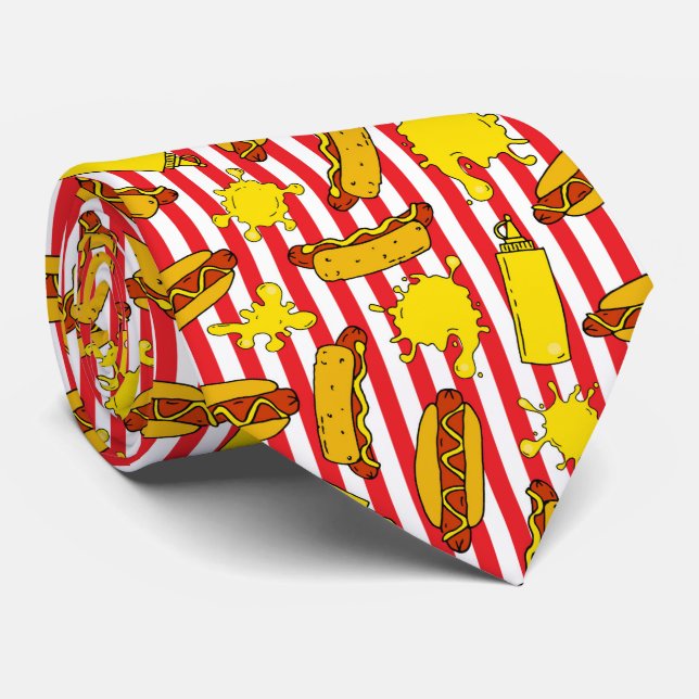 Hot Dogs Mustard Baseball Stadium Ball Park Tie (Rolled)
