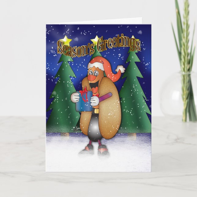 Hot Dogs, Onions, Bun, Christmas Card - Santa Hot (Front)