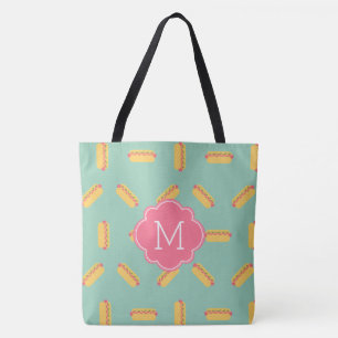 Hot Dogs Pattern Monogram Tote Bag