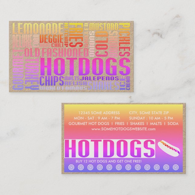 hot dogs (word web) loyalty card (Front/Back)