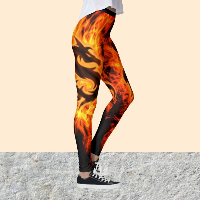 Hot Dragon Fire Orange Flames on Black, Women's Leggings (Creator Uploaded)