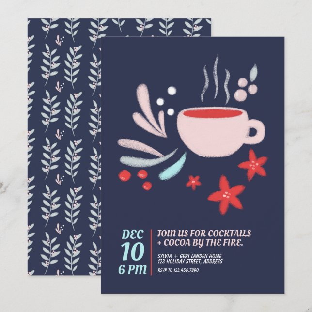Hot Drink in Pastel Mug Cosy Holiday Invitation (Front/Back)