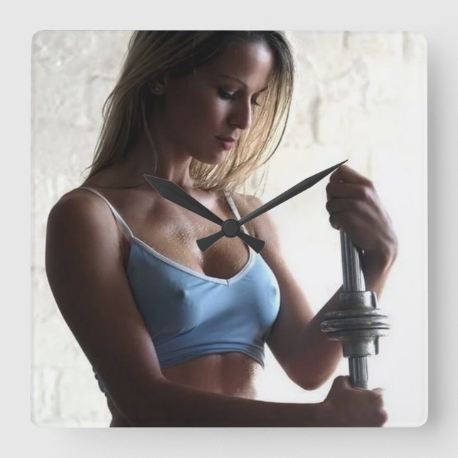 Hot Female Fitness Girl Square Wall Clock (Front)