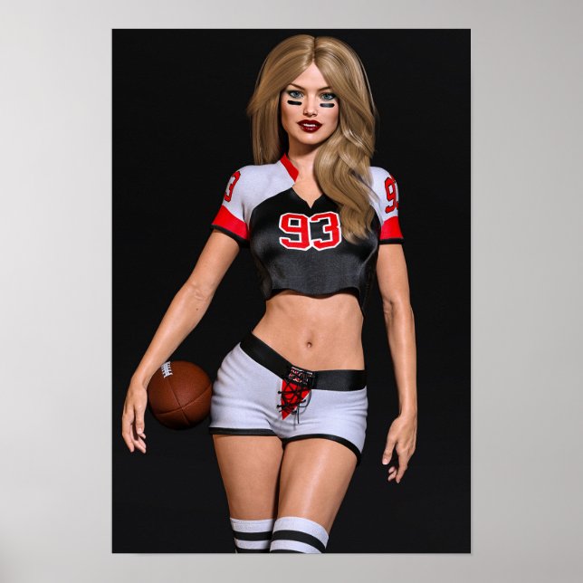 Hot Female Football Player Against Black Poster (Front)