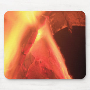 Hot Fire and Burning Wood Mouse Pad