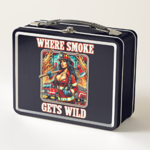 Hot Firefighter Pin-Up Girl - Bold & Fiery Metal Lunch Box