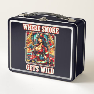 Hot Firefighter Pin-Up Girl - Bold & Fiery Metal Lunch Box