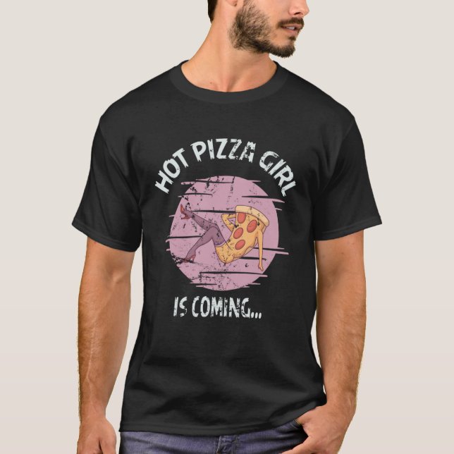 Hot Food Pizza Delivery Girl On Scooter Costume T-Shirt (Front)