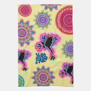 Hot Frog Surf psychedelic BoHo kitchen towel. 2 Tea Towel