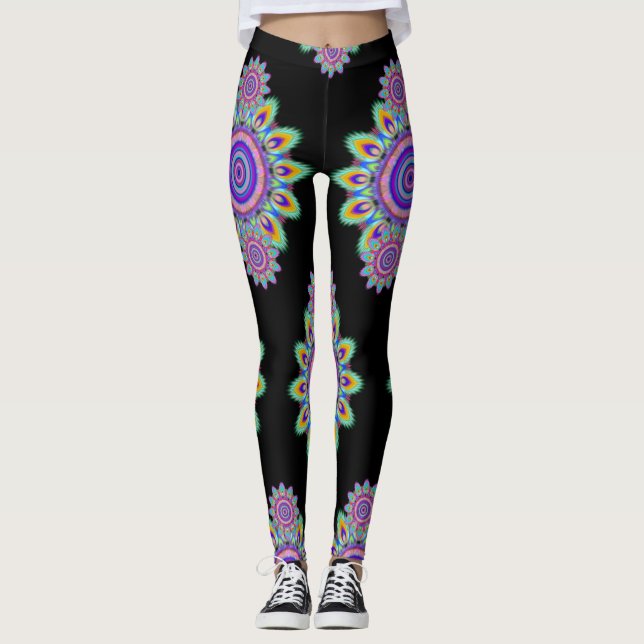 Hot Frog Surf psychedelic BoHo leggings black. (Front)