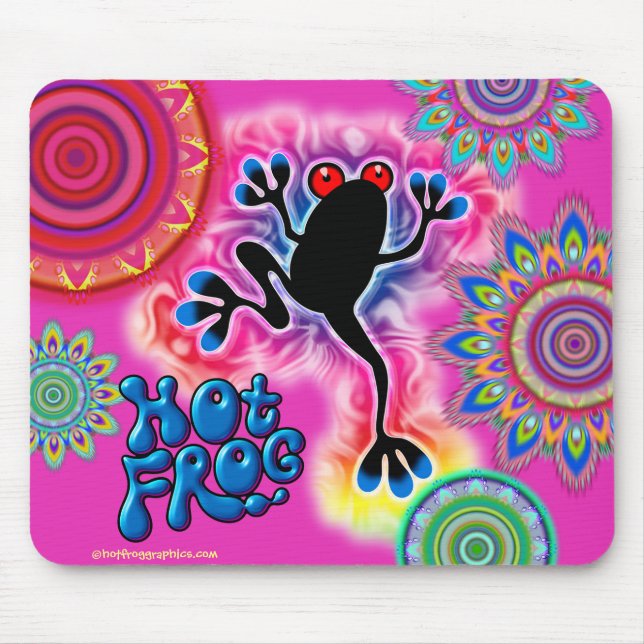 Hot Frog Surf psychedelic mouse mat pink. (Front)