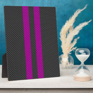 Hot Fuchsia Pink Racing Stripes Carbon Fiber Style Plaque