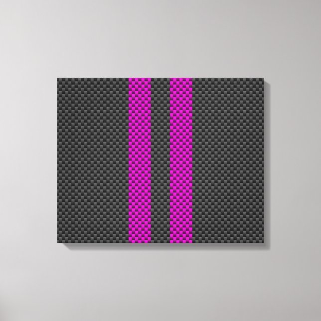Hot Fuchsia Pink Racing Stripes Carbon Fibre Style Canvas Print (Front)