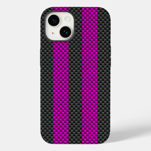 Hot Fuchsia Pink Racing Stripes Carbon Fibre Style Case-Mate iPhone Case (Back)