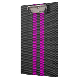 Hot Fuchsia Pink Racing Stripes Carbon Fibre Style Clipboard