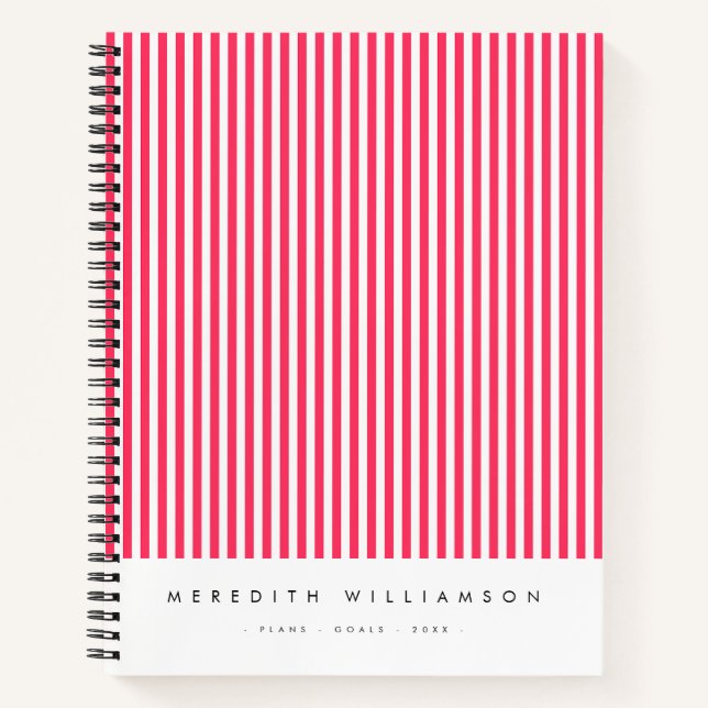 Hot Fuchsia Pink Striped Personalised Notebook (Front)