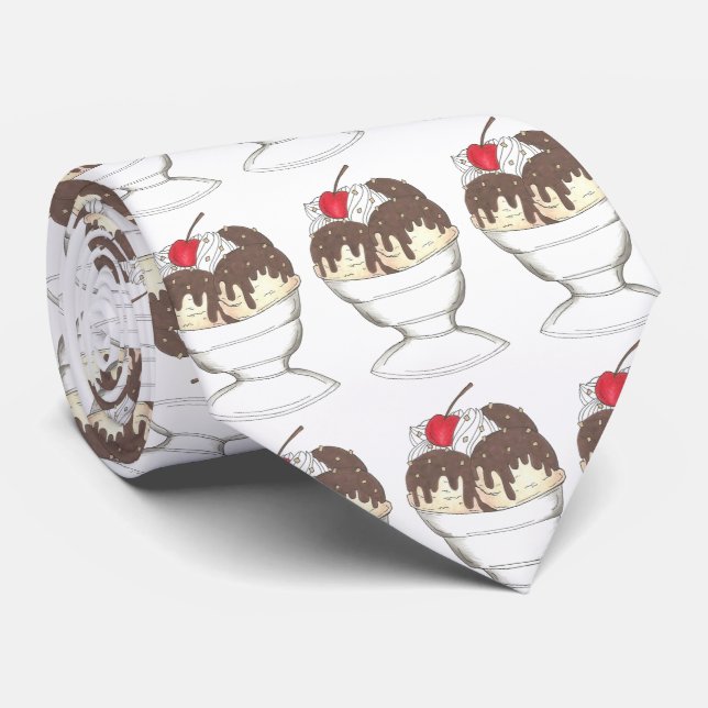 Hot Fudge Ice Cream Shoppe Sundae Foodie Tie (Rolled)