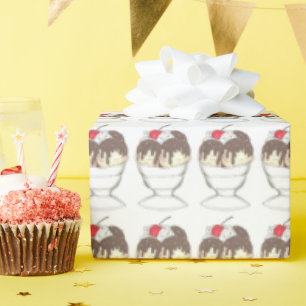 Hot Fudge Ice Cream Sundae Dessert Scoop Shop Wrapping Paper