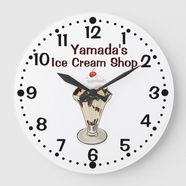 Hot Fudge Ice Cream Sundae Shop Custom Name Clock (Front)