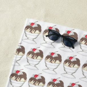 Hot Fudge Ice Cream Sundae Whipped Cream Cherry Beach Towel
