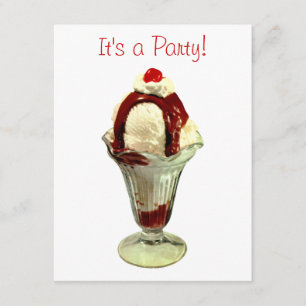 Hot Fudge Sundae Retro Ice Cream Invitation