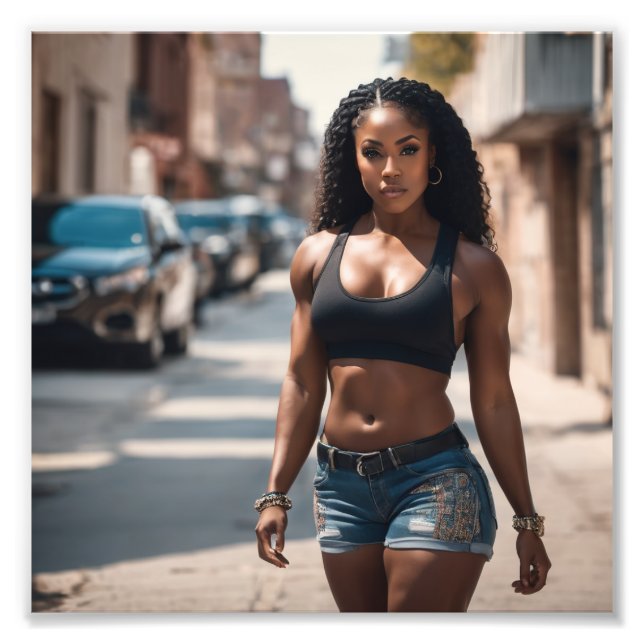 Hot Ghetto Girl in Denim Shorts Walking Streets Photo Print (Front)
