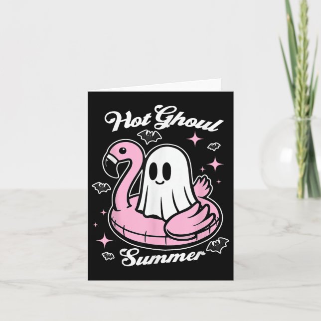 Hot Ghoul Summer Flamingo Ghost Summerween  Card (Front)