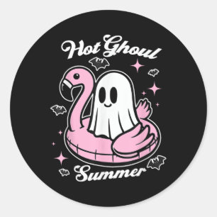 Hot Ghoul Summer Flamingo Ghost Summerween Classic Round Sticker