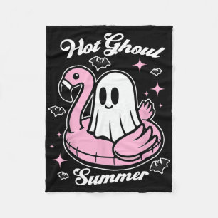 Hot Ghoul Summer Flamingo Ghost Summerween Fleece Blanket