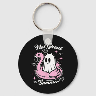 Hot Ghoul Summer Flamingo Ghost Summerween Key Ring