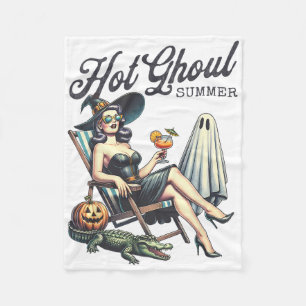 Hot Ghoul Summer Spooky Boo Beach Halloween Summer Fleece Blanket