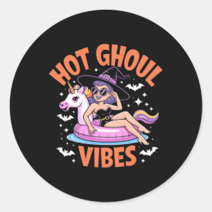 Hot Ghoul Vibes Funny Witch Spooky Summer Hallowee Classic Round Sticker