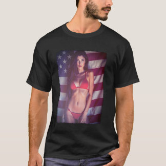 Hot Girl on T-shirt for Men - American Flag & Pinu